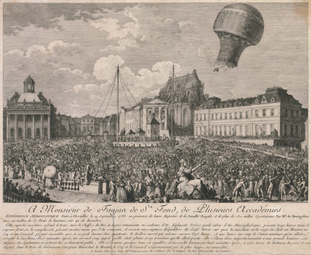 Fun Aviation Fact: The World's First Animal Aviators Took Flight in 1783! 3 Sheep, duck, and rooster in the basket of the first hot air balloon flight