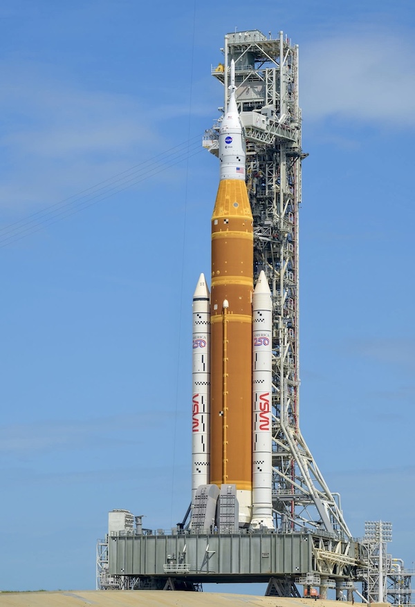 NASA Space Launch System rocket for Artemis II on launch pad