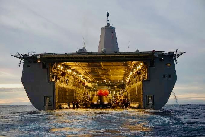 USS John P Murtha well deck flooded for Artemis II Orion recovery